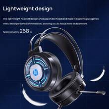 HP سماعات رأس H120 سماعة رأس سلكية للألعاب مزودة بأضواء ملونة ووحدة مكبر صوت 50 مم وسماعات أذن كبيرة لطيفة على البشرة وميكروفون قابل للانحناء وتصميم خفيف الوزن باللون الأسود [فتحة واحدة مقاس 3.5 بوصة]