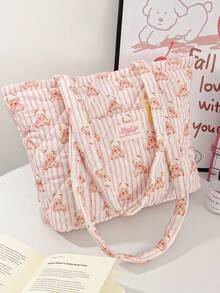 1Pc Quilted Tote Bags, Exquisite Women's Handbags, Tablet Storage Bags, Fashionable Casual Large Capacity Tote Bags, Sanitary Napkins, Bag Cushions, Wired Headphones, Earplugs, Headphones, Chargers, Lipstick, Cosmetics, Laptops, Home Decor, Suitable For Mothers, Students, Female Students, Office Workers, Commuters, Keys, Holiday Gifts - Multicolor - View 4