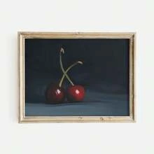 1 pieza, Arte de pared, Póster vintage, Decoración de estilo de pintura al óleo de cereza, Ilustración de frutas Obra de arte exquisita, Decoración de sala de estar, Decoración de cocina estética, Decoración de comedor, Regalo de inauguración de la casa, Sin marco - Multicolor - Ver 4