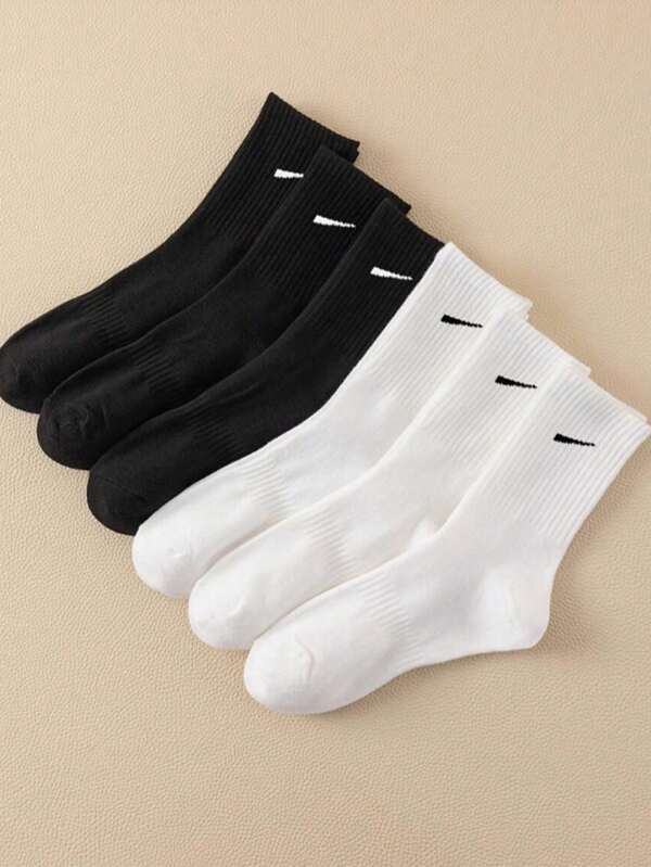 1 par/5 pares/6 pares Calcetines largos casuales para mujer, calcetines de tripulación simples y cómodos para uso diario unisex