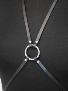 1pc Black PU Leather Bondage Skirt Inspired Binding Mini Witch Gothic Fetish Bra Set - Black - View 4