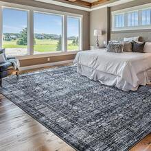 5x7 Vintage Area Rug For Living Room Bedroom, Machine Washable Non Slip Indoor Rug, Thin Throw Floral Low Pile Distressed Carpet For Office Nursery Dining Room Red/Blue, Modern Chic Design - الأسود - مشاهدة 2