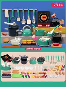 Toddler Small-Size Kitchen Toy Set, Girls Pretend Play Cooking Pots Pans Utensils, Babies Imitate Cutting Fruits Cookware - Green - View 11