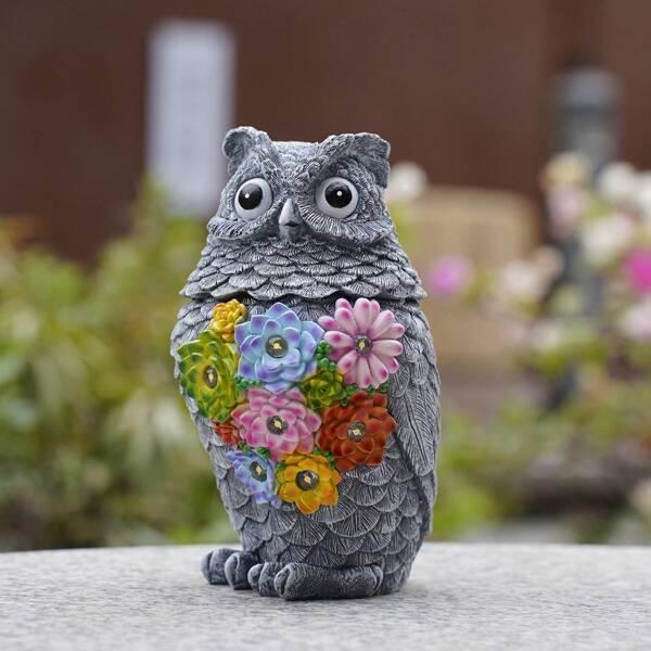 Resin Cartoon Owl Statue Outdoor Decor With Solar-Powered Glowing Eyes, Rotating Head, Ideal For Garden, Patio, Porch, Lawn, Festive Gifts For Christmas, Halloween, Thanksgiving, Father's Da