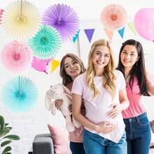 6 件/12 件/18 件彩虹纸扇派对装饰，彩色冰淇淋和马卡龙复活节壁挂，浅粉色、蓝色、紫色、薄荷色、桃色装饰，适合生日、订婚、婚礼 - 彩色 - 查看 3