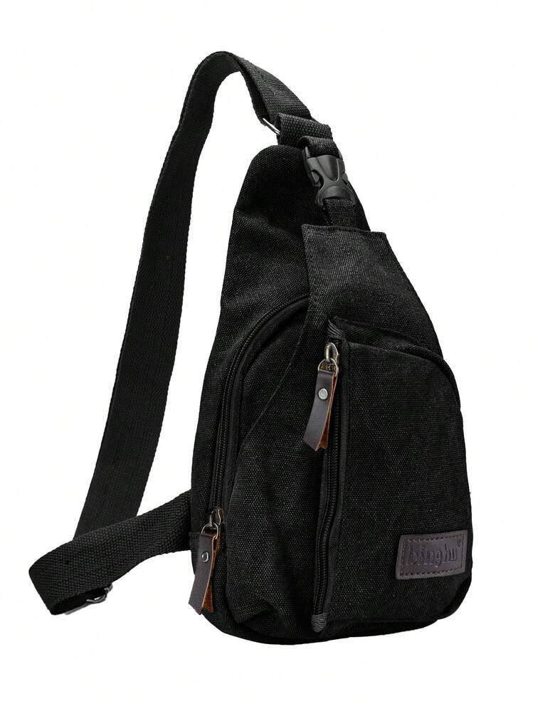 Canvas Crossbody Sling Backpack Anti-Theft Small Shoulder Bag Lightweight Daypack For Men & Women Hiking, Cycling, School - màu đen - Xem 2