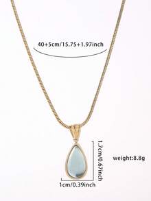 1件复古简约水滴吊坠项链，橄榄绿和蓝色，优雅设计，适合日常佩戴和派对场合 - 金黃色 - 查看 3