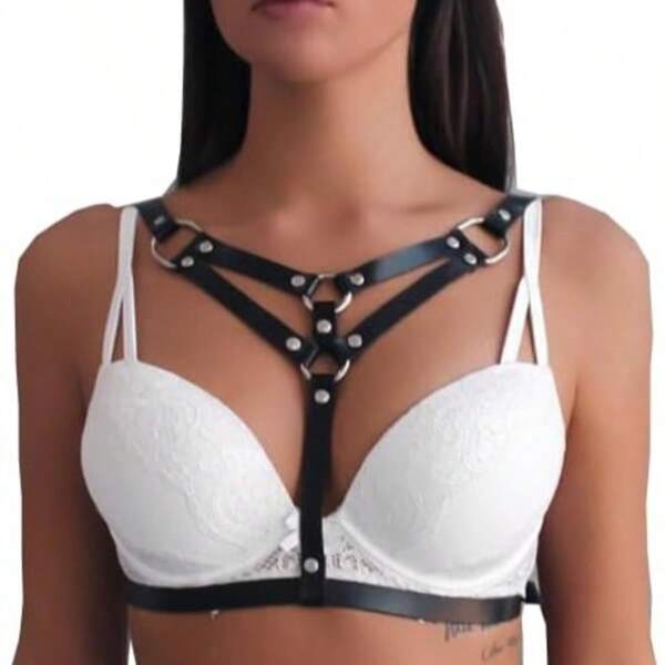Sexy Lingerie Accessoires Damen Sexy Leder Korsett Verstellbarer Erotischer Punk Korsett Gürtel Bustier Korsett Schwarzer Brustgurt Schultergurt Gürtel Büstenhalter-Freie BH Mode Körperkette Accessoires für Club Party Rollenspiel