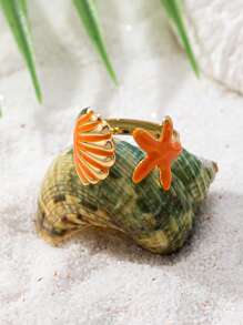 3 Stücke/Set modische Seestern- & Muschelringe, verstellbare Edelstahlringe für den Strandurlaub