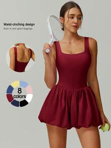 NcmRyu 1 件女士瑜伽、跑步、网球运动连衣裙 - 紅色 - 查看 1