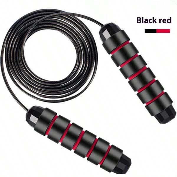 1 pieza Comba anti-saltos, 3 colores disponibles Negro/Rojo/Azul, Cuerda de acero con velocidad ajustable con cojinetes suaves y mangos de espuma antideslizante, herramienta de entrenamiento en casa para quemar grasa y dar forma al Body