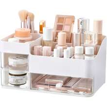 Large Capacity Cosmetic Organizer With 3 Drawers, ABS Plastic Mini Office Organizer For Dresser, Office Supplies, Bathroom Counter, Perfect For Perfume, Brushes, Jewelry, Skincare Bathroom, Miscellaneous Organizer Storage Cabinet Home Bathroom Decor Summer Makeup Organizer - 白+透明 - 查看 9