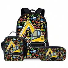 3pcs Set Cool Truck Backpack, Unisex, Lightweight Polyester, Adjustable Strap, Zipper Closure, Hand Wash, Personalized Style With Print Design - Black - View 7