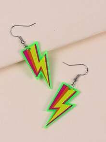 1 对简约高端荧光闪电时尚耳环，适合女士 - 綠色 - 查看 5