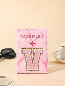 1 chiếc Vỏ hộ chiếu du lịch chữ A-Z, Vỏ hộ chiếu họa tiết PU có thiết kế bản đồ, Vỏ hộ chiếu màu hồng, Vỏ hộ chiếu cho chuyến công tác - Hồng - Xem 12
