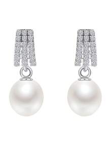 ELSEDES 1 Pair S925 Sterling Silver Pearl Embellished Earrings, Showcasing Fashionable Charm, Quality Jewelry, Suitable For Women's Daily, Party, Anniversary Outfits