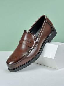 Salkin 新款时尚复古男士一脚蹬便士乐福鞋，绅士皮革布洛克圆头商务正装鞋，纯色休闲西装牛津鞋，适合中年、青年、学生、毕业典礼、学院风、派对、婚礼、新郎鞋、社交鞋，春季、夏季、秋季，加大码正装/商务正装 - 布洛克便士樂福皮鞋 - 查看 27