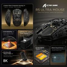 ATTACK SHARK R5 Ultra Carbon Fiber Wireless 8K PAW3950MAX Gaming Mouse Tri-Mode 39g SUPERLIGHT,  8000Hz Wireless Polling Rate, MCU Nordic 52840, DPI Up To 42000, BT/2.4G Wireless/Wired - 黑色 - 查看 3