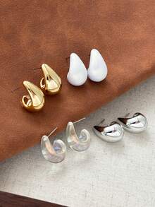 LADYCOCO Bộ 4 đôi bông tai hình giọt nước thanh lịch, phù hợp cho trang phục hàng ngày, hẹn hò, tiệc tùng và phối đồ hàng ngày của phụ nữ - Bộ Vàng/Bạc/Nhiều màu/Trắng - Xem 6