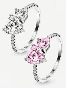 1pc Fashionable Shiny Double Heart Ring, Versatile For Women's Daily Outfit And Party Accessories, High-Quality Ring