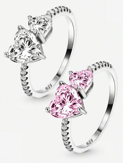 1pc Fashionable Shiny Double Heart Ring, Versatile For Women's Daily Outfit And Party Accessories, High-Quality Ring