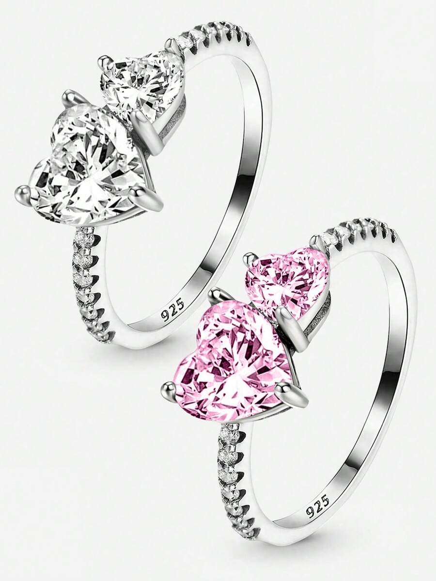 1pc Fashionable Shiny Double Heart Ring, Versatile For Women's Daily Outfit And Party Accessories, High-Quality Ring