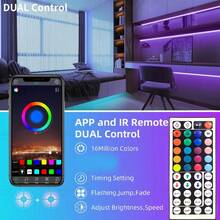 Tira LED RGB para dormitorio con control remoto, Bluetooth, ajuste de temporizador, regulable, luces LED de colores cambiantes para habitación, fiesta, decoración, 20 M, luces LED, decoración de pared, luces traseras para TV - luz policromática - Ver 4