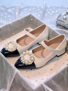 1 Pair Teenage Girls' Mary Jane Square Toe Block Heel Flats, Suitable For All Seasons