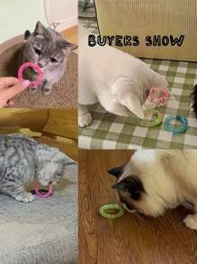1 pieza/3 piezas/6 piezas Juguetes de autosatisfacción para gatos con forma de rosquilla, que contienen campanas, tubos flexibles, resortes y juguetes para lamer y morder, con sonidos lindos para todas las razas de gatos, fabricados de material plástico y sin necesidad de pilas