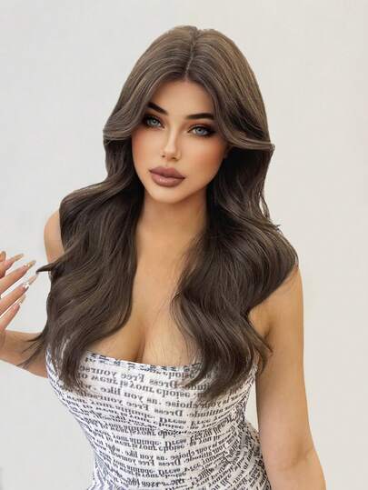 Forehead Lace Hair Net 4 * 1, 1 Synthetic Heat-Resistant Curly Wig, Black Brown, 24 Inches Long, Medium Length Curly Wig, Natural Looking Wig For Daily Use.