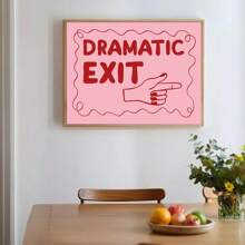 1 件带框/无框粉色红色戏剧出口字体趣味墙面艺术海报帆布印刷简约学院风入口装饰画适用于公寓、客厅、卧室、现代家居装饰