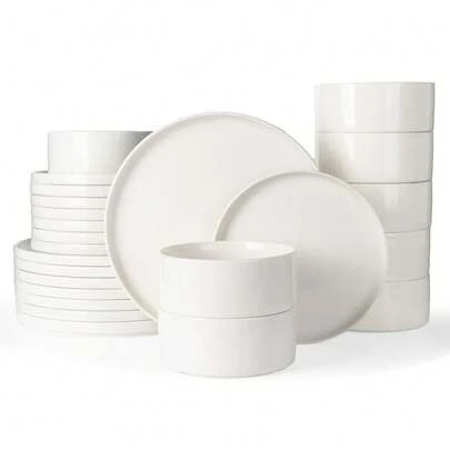 Richmount 24-Piece Dinnerware Sets, Service For 8, Round Bowls And Plates, Oven Safe, Microwave And Dishwasher Safe