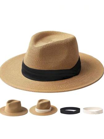 3 Stück/Set Boho Stil gewebter Jazz Hut, Sommer Urlaubs Hut
