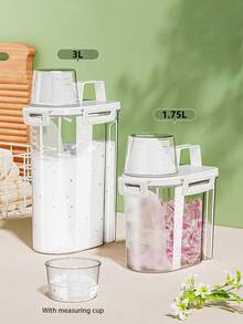 1个/2个 1.75升/2.5升/3升洗衣粉收纳罐，家用塑料皂桶，罐装洗衣粉收纳盒，专用收纳盒，大容量，桶身和盖子均有刻度，带提手，密封防漏设计，加厚PP材质，洗衣桶，洗衣液桶，洗衣粉桶，浴室配件，房间装饰 - 彩色 - 查看 4