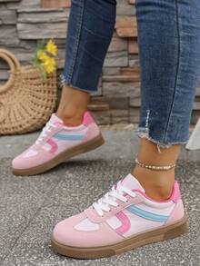 Women's Spring/Autumn New German Training Shoes, Waterproof Non-Slip Easy To Clean Round Toe Low-Top Casual Shoes, Flat Comfortable Versatile Small White Shoes, Color-Blocking Sporty Casual Shoes, Patchwork Retro Sneakers, Fashionable All Season - Pink - View 7