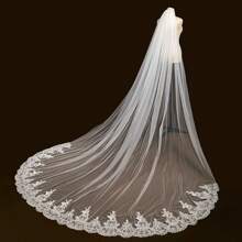 1 Peça Véu de Catedral Nupcial de Luxo com Renda, Cauda Longa de 3m, Acessório de Cabelo para Casamento