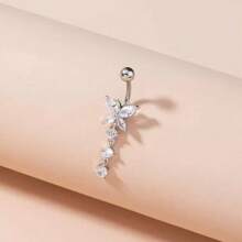 Crystal Butterfly Belly Button Ring Long Pendant Navel Piercing Jewelry