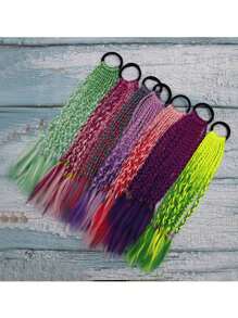 1pc Colorful Braided Ponytail Hair Scrunchie, 3-Strand Braid Ombre Gradient Short Synthetic Hair Scrunchie, Rainbow Stripe Polyester Fiber Hair Accessories, Suitable For All Seasons, Hair Styling Kit, Hair Tool Kit, Hairstyling Set