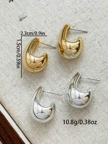 2 Pairs Elegant Teardrop Earrings, Suitable For Women's Daily Wear, Dating, Party And Everyday Matching - Gold/Silver 2-pair Set - View 3