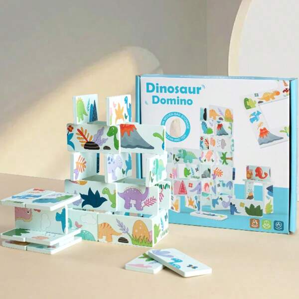 28pcs Large Building Blocks, Dinosaur Matching Connection Game, Domino Stacking Game Toy Puzzles, Logic Thinking Training, Parent-Child Interactive Party Game Toy, Suitable As Holiday Gift For Kids