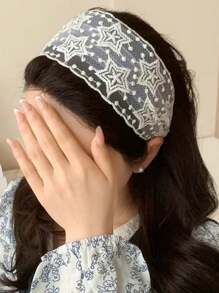 1pc Sweet Lace Headband, Retro French Bohemian Style Minimalist Mesh Hair Hoop, Fashion Versatile Hair Accessory, Hair Band,
