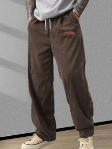 Men's Corduroy Loose Straight Casual Pants, Solid Color Sweatpants, Suitable For Daily Wear And Travel, Valentine's Day Gift - Brown - View 6