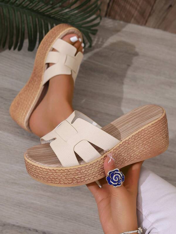 Girls & Juniors Fashion Wedge Slide Sandals, Soft PU Material Floral Pattern Slip-On Thong Slippers With Thick Sole, Summer Casual/Holiday
