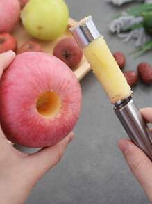 1 Stück Edelstahl Kern-Entferner für Obst, 304 rostfrei, ergonomischer Griff für Apfel, Birne, Kirsche, Pflaume, unverzichtbar für Camping & Küche, leicht zu reinigen, ohne Batterie, Outdoor-Kochausrüstung, praktisches Küchenutensil, spülmaschinenfest (Farbe & Stil können variieren)
