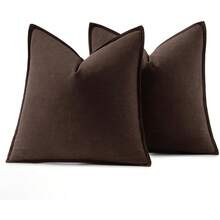 Local Delivery- Decorative Linen Pillow Covers 18x18 Inch Natural Beige ​Boho Farmhouse​ ​Neutral Couch Throw Pillows For Bed Pack Of 2 Accent Outdoor Pillowcase Modern Sofa Cushion Livingroom Home Decor - Dark Brown - 查看 6