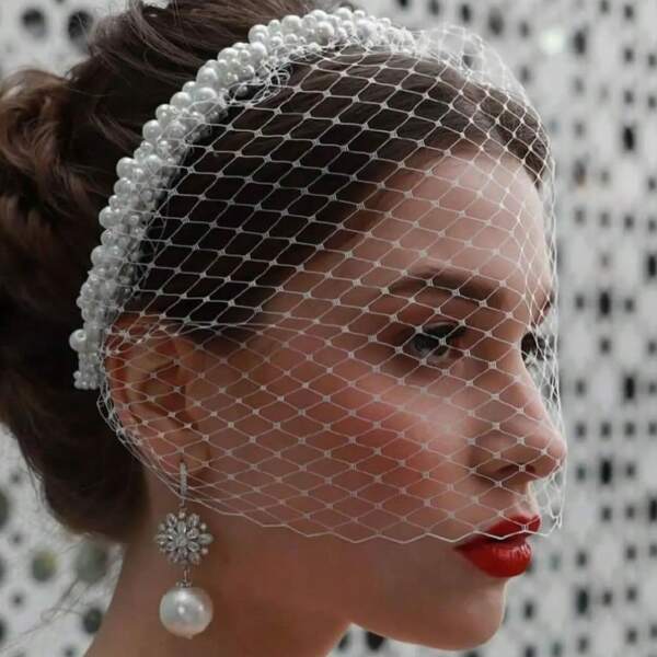 1pc White Pearl Bridal Birdcage Veil - Charming Bride Hat, Ladies Blusher Face Veil, Wedding Headband Accessory For Weddings, Proms, And Parties Fall Clothes For Women