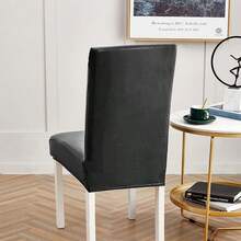 Bestenrose Stuhlhussen 6er 4er PU Leder Stuhlbezug wasserdichte Stretch zimmer Stuhlüberzug Stretch Stuhl Husse Universell Stuhlhussen Haus Büro Restaurant 4Stück Schwarz - Schwarz - Übersicht 7