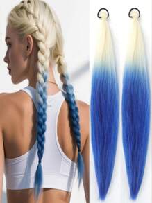 2Pcs 26Inch Halloween&Christmas Purple,Green,Blue,Pink,Red,Blonde Colorful DIY Braiding Hair Extensions Synthetic Long Yaki Straight Heat Resistrant Fluffy Ponytail Extension For Women Girls Hair Accessories