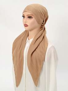 1条女士时尚纯色弹力头巾，休闲百搭简约针织头巾，透气吸汗，适合日常佩戴。 - 棉麻鬆緊頭巾帽 - 查看 15