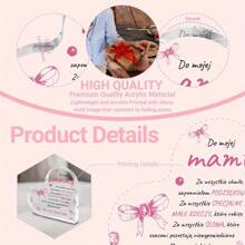 1 pezzo Targa acrilica a forma di cuore con fiocco rosa e citazione lucida - Perfetto regalo per la Festa della Mamma o Compleanno, Decorazione da tavolo classica, Utilizzo multifunzionale, Senza batterie necessarie, Targa e statua decorativa